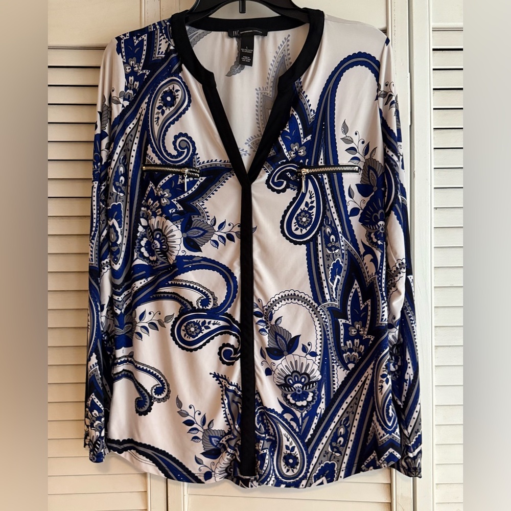 INC, size L, long sleeve blouse with zippers
